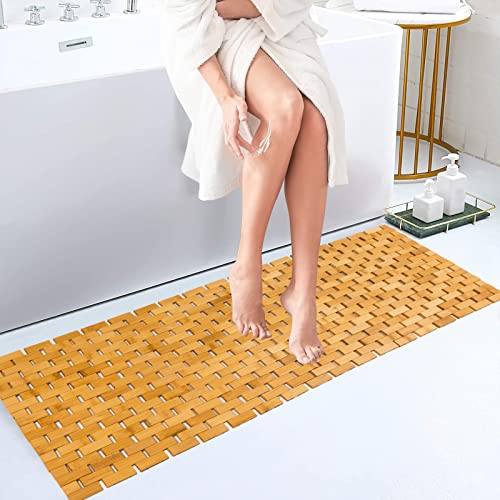 Bambus-Badvorleger, lang, groß, für Boden, Dusche, Badewanne, wasserdicht, rutschfest, 40,6 x 122,9 cm, leicht zu reinigen, natürlich, 1 Stück von Fovlaurs