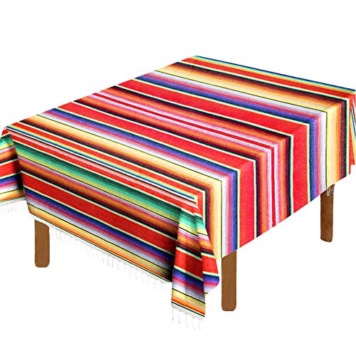 Fowecelt Mexikanische Serape-Decke, Tischdecke, 150 x 213 cm, für mexikanische Party, Hochzeit, Dekoration, Outdoor, Picknick, Esstisch, groß, quadratisch, Fransen, Baumwolle, handgewebt von Fowecelt