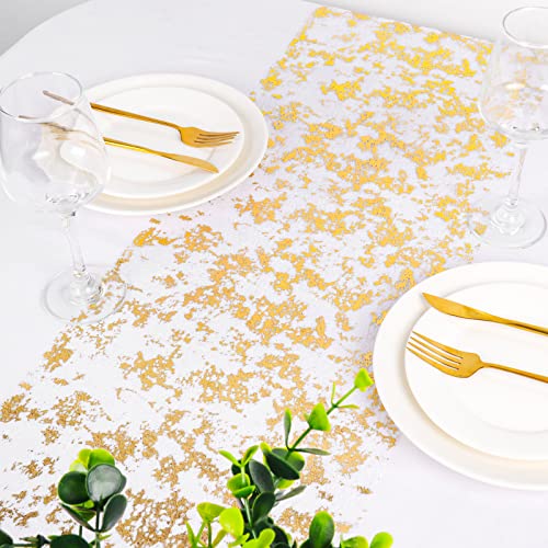 Fowecelt Tischläufer Gold Tischdeko Glitzernde Tischdecken Party Tischband Gold Metallic Dekoration mit Goldfolie für Hochzeit Weihnachten Geburtstag Party Dekor 14 * 72 Zoll (35 * 183cm) von Fowecelt