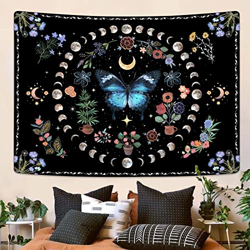 Fowocu Wandteppich mit floralem Schmetterlingsmotiv (blau, 152,4 x 111,8 cm) von Fowocu