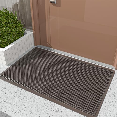 Fowooyeen Fußmatte Außen, Silikon Schmutzfangmatte Fussmatte Outdoor, Waschbare Fußabtreter mit Noppen, Wetterfeste Türmatte für Haustür & Eingangsbereich, Fußabstreifer Innen in 43 x 76 cm, Braun von Fowooyeen