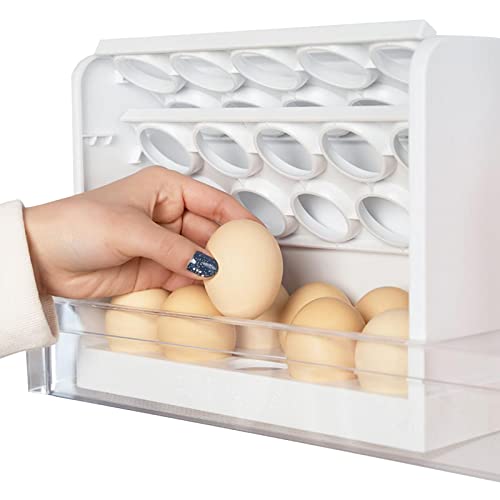 Fowybe Eierhalter mit großer Kapazität | Aufbewahrungsbehälter für Eier aus Kunststoff,30 Eierbehälter Eierhalter für Kühlschrank, stapelbares Tablett für 30 Eier von Fowybe