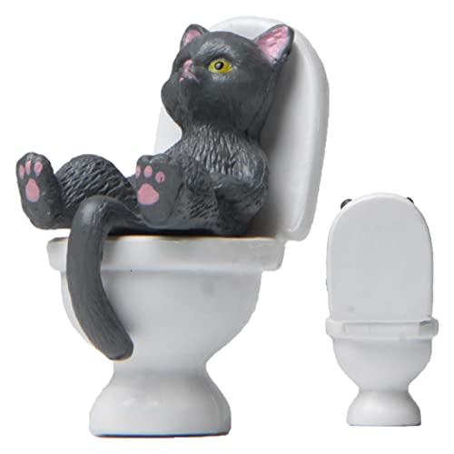 Fowybe Katzen-Weihnachtsverzierung, Katzenfigur sitzt auf Toilette, Kunstharz-Skulpturen für Katzenliebhaber, lustige Figur, Hof, Regal, Schreibtisch, Zuhause, Ornamente von Fowybe