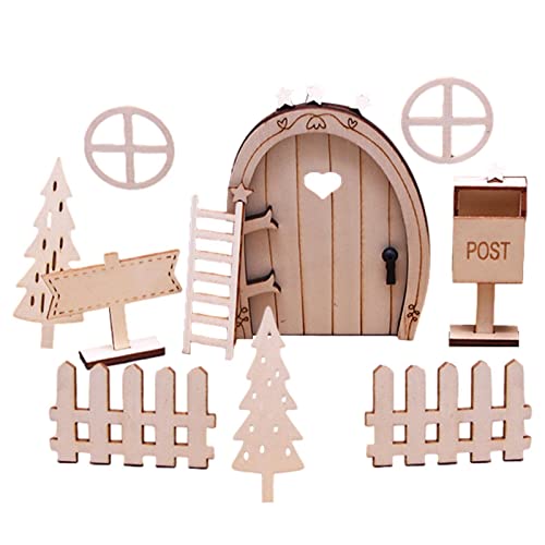 Fowybe Miniatur-Weihnachtstür-Dekoration - Weihnachts-DIY-Miniaturen-Kit mit Fenstern, Zäunen, Bäumen - Weihnachtsfee Figuren Indoor Outdoor Baum Wanddekorationen von Fowybe