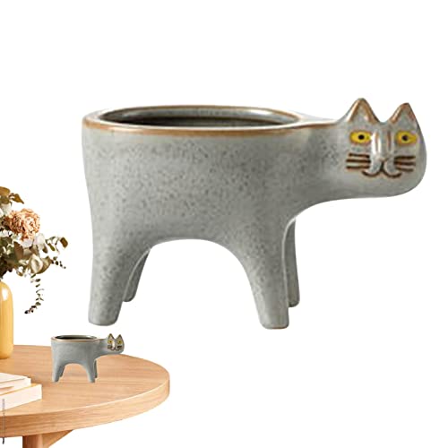 Fowybe Vintage Keramik Katze Pflanzer - Gartentier Topf | Pflanzgefäß mit Ablaufloch, Basteldekoration, Katzenliebhaber oder Einzugsgeschenk von Fowybe