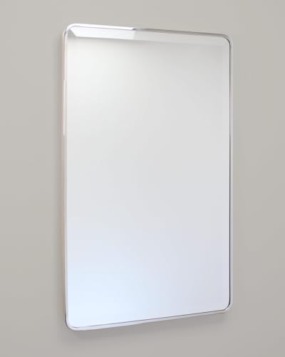 Austin Farmhouse Medizinschrank mit Metallrahmen, abgerundet, rechteckig, abgeschrägter Spiegel, 45,7 x 71,1 cm Wandöffnung, pulverbeschichteter Stahl, verstellbare Glasablagen, Magnetverschluss von Fox Hollow Furnishings