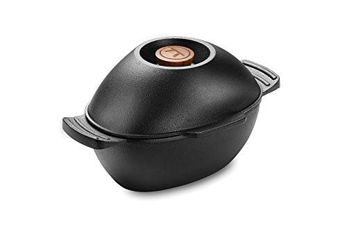 Outset - 76495 Outset Gusseisen Meeresfrüchte und Muscheltopf mit Deckel für leere Muscheln, 2,5 Quart, schwarz von Fox Run