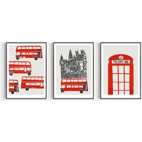 3Er Set London Prints Rot Mid Century Kunst von FoxAndVelvet