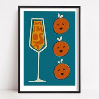 Mimosa Champagner Cocktail Poster, Kunstdruck in Museumsqualität, Bunte Küche Wandkunst, Mid Century Dekor von FoxAndVelvet