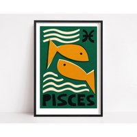 Pisces Astrologie Poster, Sternzeichen Kunstdruck, Konstellation Print, Horoskop Geschenk, Mid Century Wanddekor von FoxAndVelvet