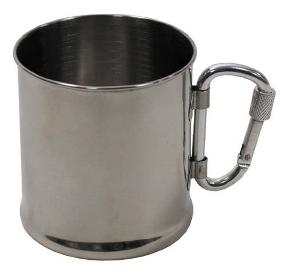 FoxOutdoor Tasse Tasse, Edelstahl, Karabiner, 220 ml, Edelstahl, Schraub-Karabinerhaken dient als Henkel von FoxOutdoor