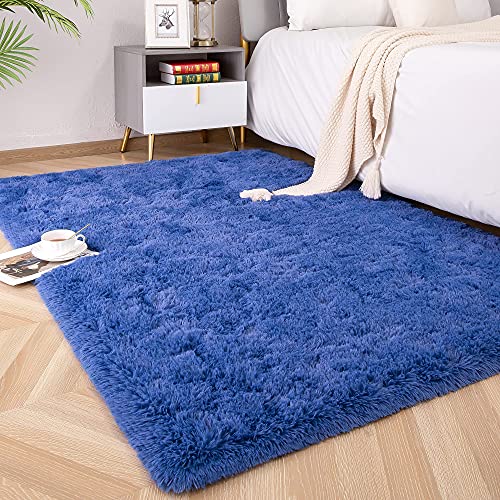 Foxmas Besonders weicher, flauschiger Teppich für Schlafzimmer, Kinderzimmer, Plüsch, zottelig, Jungen, Mädchen, Studentenwohnheim, Teppich, Wohnzimmer-Dekoration, 91 x 152 cm, Hellmarineblau von Foxmas