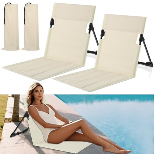 Faltbare Poolstühle – langlebige Aluminium-Klapp-Lounge-Sitze für Strand, Camping und Rasen – tragbarer, faltbarer Pool-Sitz, Poolstühle mit Aufbewahrungstasche für den Rand des Pools, Hellbeige, 2 von Foxtell