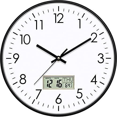 Foxtop Digitale Wanduhr mit Temperatur Datum LCD-Anzeige, Große Zahl Wanduhr Ohne Tickgeräusche Für Wohnzimmer Schlafzimmer Schule(Schwarz, 30 cm) von Foxtop