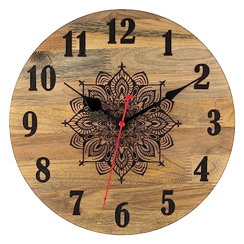 Foxtop Holz Wanduhr Mandala Lautlos Ohne Tickgeräusche 30 cm Dekorative Massivholz Uhr für Wohnzimmer Küche Büro Café Bar von Foxtop