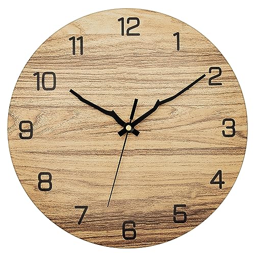 Foxtop Metall Wanduhr 30 cm Modern Ohne Ticken Dekorative Holzoptik Uhr für Wohnzimmer, Schlafzimmer, Küche, Zuhause, Büro von Foxtop