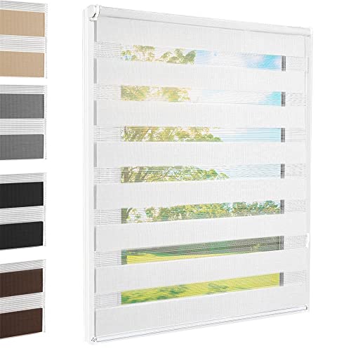 Doppelrollo Klemmfix Weiß 75x140 cm Duo Rollo Fensterrollo für Fenster/Türen Gardine Klemmrollo ohne Bohren Seitenzugrollo Sichtschutz Sonnenschutzrollo Zebrarollo von FOXX