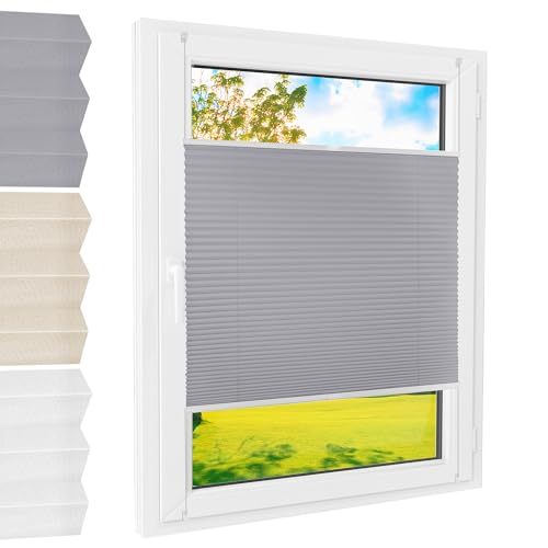 Plissee Klemmfix [Grau, 75x140 cm] ohne Bohren für Tür & Fenster, Faltrollo mit einfacher Montage/Bietet optimalen Sichtschutz und Privatsphäre, idealer Sonnenschutz von Foxx