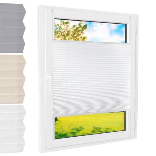 Plissee Klemmfix [Weiß, 55x220 cm] ohne Bohren für Tür & Fenster, Faltrollo mit einfacher Montage/Bietet optimalen Sichtschutz und Privatsphäre, idealer Sonnenschutz von Foxx