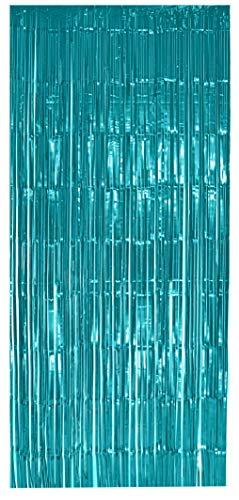 Foxxeo Selbstklebender Lametta Vorhang in türkis Größe 91 x 244 cm Party Deko Fenstervorhang Foto Hintergrund Glitzer Vorhänge Metallfolie Goldfolie Streifenvorhang Fensterdekoration Tür Farbe Türkis von Foxxeo