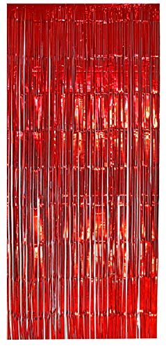 Selbstklebender Lametta Vorhang in rot Größe 91 x 244 cm Perfekt als Party Deko Fenstervorhang Foto Hintergrund Glitzer Vorhänge Metallfolie Goldfolie Streifenvorhang Fensterdekoration Tür Farbe Rot von Foxxeo