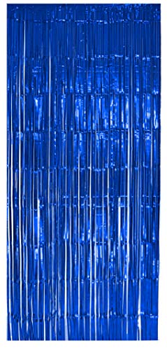 selbstklebender Lametta Vorhang in blau Größe 91 x 244 cm Perfekt als Party Deko Fenstervorhang Foto Hintergrund glitzer Vorhänge Metallfolie Goldfolie Streifenvorhang Fensterdekoration Tür Farbe Blau von Foxxeo