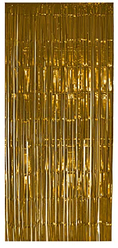 selbstklebender Lametta Vorhang in gold Größe 91 x 244 cm Perfekt als Party Deko Fenstervorhang Foto Hintergrund glitzer Vorhänge Metallfolie Goldfolie Streifenvorhang Fensterdekoration Tür Farbe Gold von Foxxeo
