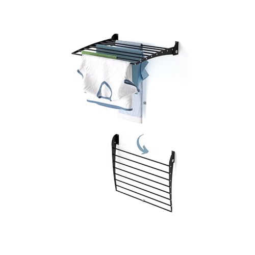 Foxydry Fold Down, Wäscheständer zur Wandmontage, vertikal, zusammenklappbar, für Innen und Außen, aus Aluminium und Stahl 62x50x50 cm (Schwarz, 62 cm) von Foxydry