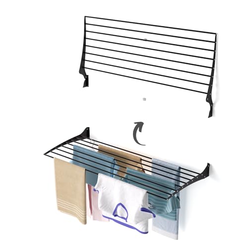 Foxydry Fold Wäscheständer für die Wand, vertikaler Wäscheständer für den Innen- und Außenbereich aus Aluminium und Stahl 116x50x57 cm (1x 116 cm, Schwarz (Black)) von Foxydry