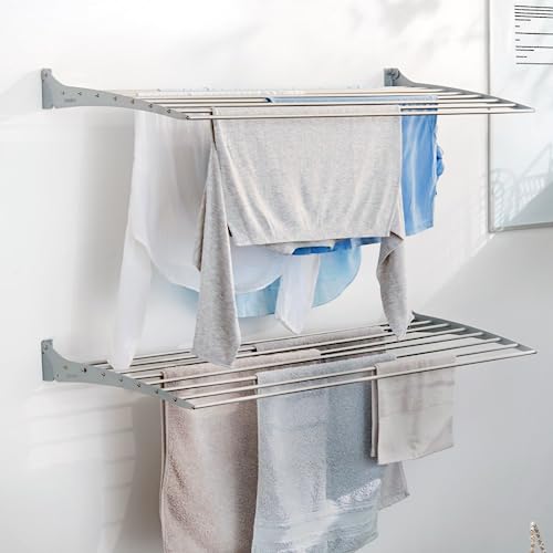 Foxydry Fold Wäscheständer für die Wand, vertikaler Wäscheständer für den Innen- und Außenbereich aus Aluminium und Stahl (2X 80 cm, Grau (Grey)) von Foxydry