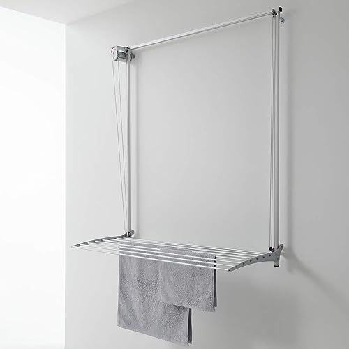 Foxydry Wall, Wand Wandständer, vertikaler Wäscheständer, höhenverstellbar in Aluminium und Stahl 152x52x137 cm (Grau, 150) von Foxydry