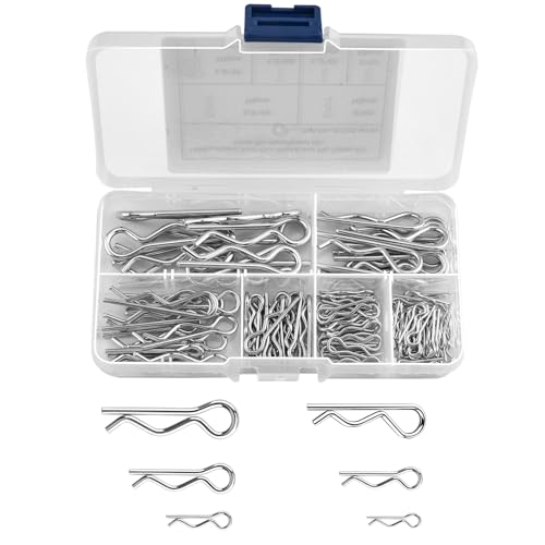 Foydream 100 Stück Splinte Sortiment, 6 Größen Verzinkte Splint, R Clips Federstecker, Sicherungssplint Federsplint für Anhängerkupplungen, Rasenmäher und Autos Mechanik von Foydream