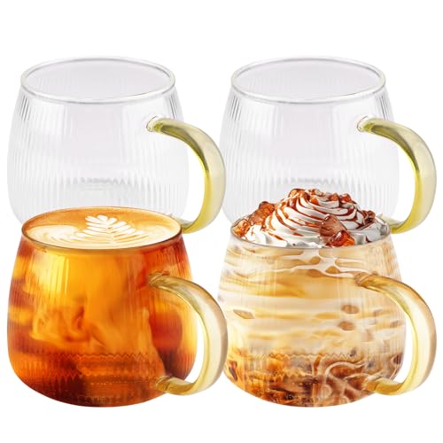 Foydream 4 Stück Teegläser, Transparente Latte Macchiato Gläser 350ml, Vertikale Streifen Design, Stabile Teetasse, Modernes Gläser für Latte, Cappuccino, Eiskaffee, Smoothies, Tee, EIS und Milch von Foydream