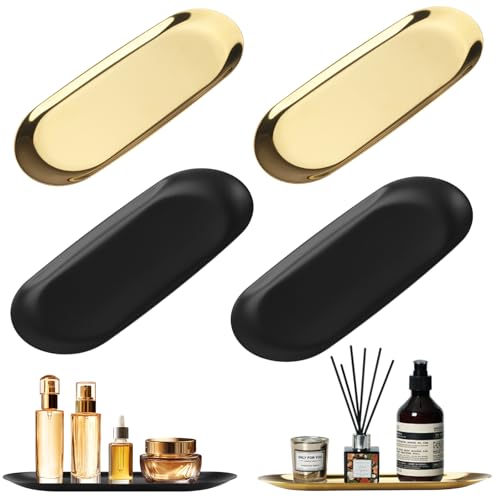 Foydream 4pcs Schwarz und Gold Edelstahl Deko Tablett Kosmetiktablett Badezimmer Dekotablett Serviertablett Schmuck Tablett für Eingangsbereich Wohnzimmer Schlafzimmer Badezimmer Foydream 4pcs Schwarz und Gold Edelstahl Deko Tablett Kosmetiktablett Badezimmer Dekotablett Serviertablett Schmuck Tablett für Eingangsbereich Wohnzimmer Schlafzimmer Badezimmer von Foydream