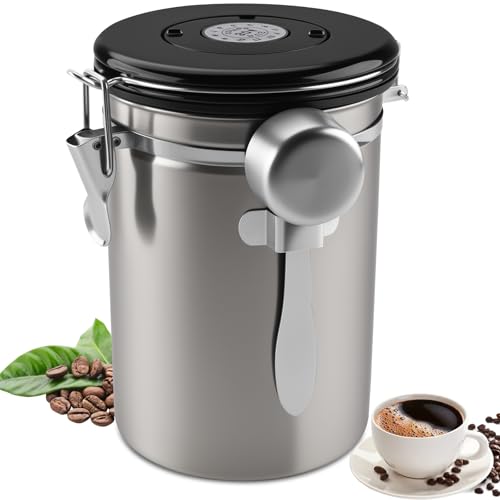 Foydream Kaffeedose Luftdicht, 1,8L Kaffeebohnen Behälter 304 Edelstahl mit Datumsverfolgung und Messlöffel für Mahl, Bohnen, Tee, Mehl, Getreide und Zucker Foydream Kaffeedose Luftdicht, 1,8L Kaffeebohnen Behälter 304 Edelstahl mit Datumsverfolgung und Messlöffel für Mahl, Bohnen, Tee, Mehl, Getreide und Zucker von Foydream
