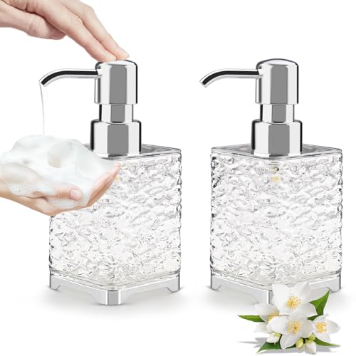 Foydream Moderne Seifenspender, 2 Set Seifenspenders Bad Kunststoff Acryl, 300ML Soap Dispenser Kitchen, Transparente Pumpflasche mit Wellendesign und Auslaufsicher, Shampoo Dispenser (Rechteck) von Foydream