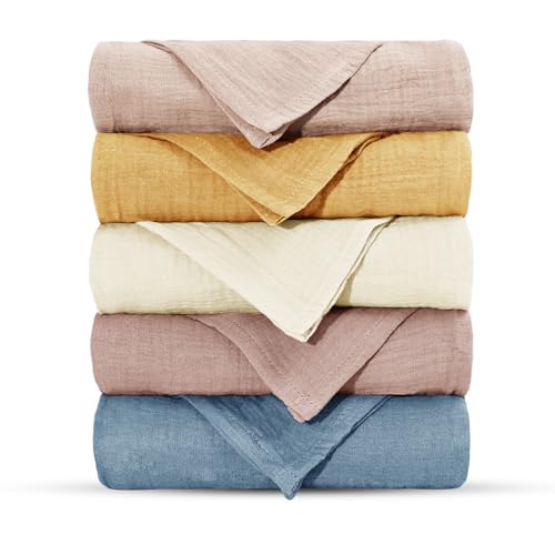 Foydream Waschlappen Baby,5 Stück Mulltücher Baby 22x23 cm Klein Weich Atmungsaktiv Spucktücher Gesichtstücher und Badetuch für Neugeborene Muslin von Foydream