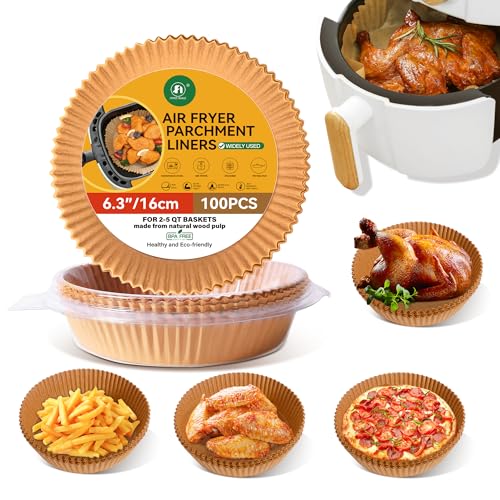 100 Stück Backpapier für Heißluftfritteuse, Rund 16cm BPA-Free Airfryer Backpapier Paper für Heißluftfritteuse Mikrowelle Bratpfanne von Foyer Nuage