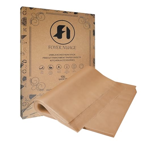 100 Stück ungebleichte Pergamentpapier-Backblätter, 20x30cm Backpapier, Vorgeschnittene Antihaft-Pergamentblätter zum Backen, Kochen, Grillen, Frittieren und Dämpfen von Foyer Nuage