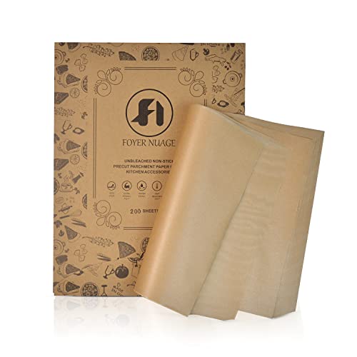 200 Stück ungebleichte Pergamentpapier-Backblätter, 30x40cm Backpapier, Vorgeschnittene Antihaft-Pergamentblätter zum Backen, Kochen, Grillen, Frittieren und Dämpfen von Foyer Nuage