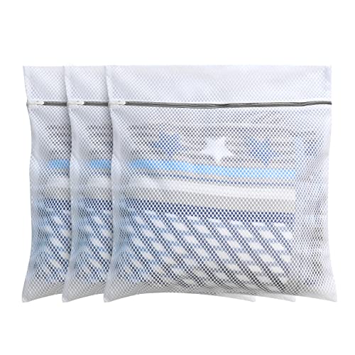 3 Premium-Wäschesäcke mit Wabenstruktur für Feinwäsche mit Reißverschluss, Reiseaufbewahrung, Organisationsbeutel, Waschbeutel für Strumpfwaren, Jacken, Mantel, Decke, 60x60cm (3XL, weiß) von Foyer Nuage