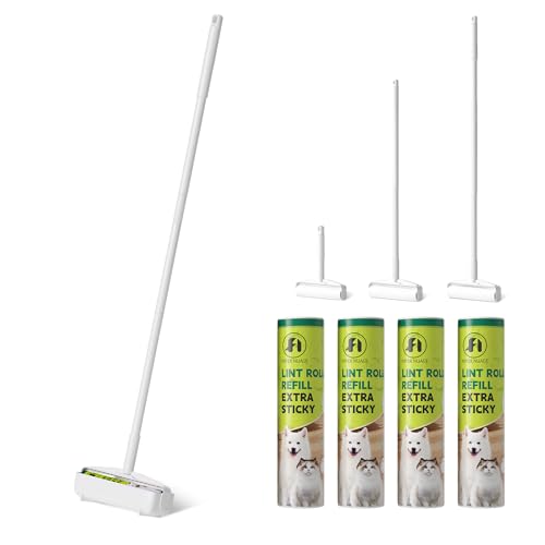 9,5'' aufgerüstet großer Fusselroller für Tierhaare mit 4 ausziehbaren Griffen und staubdichter Abdeckung * 4 Nachfüllungen à 240 Blatt, Langer Griff, Robuster Mopp zum Reinigen von Teppichböden von Foyer Nuage