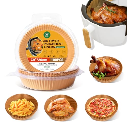 100 Stück Backpapier für Heißluftfritteuse, Rund 20cm BPA-Free Airfryer Backpapier Paper für Heißluftfritteuse Mikrowelle Bratpfanne von Foyer Nuage