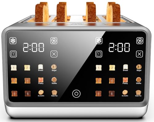 Toaster mit Touchscreen, 4 Scheiben, intelligenter digitaler Toaster aus Edelstahl mit einem Schlitz, 6 Brotsorten und 6 Schatteneinstellungen, 3,8 cm Toaster, 4 Stück Toaster mit Touchscreen, 4 Scheiben, intelligenter digitaler Toaster aus Edelstahl mit einem Schlitz, 6 Brotsorten und 6 Schatteneinstellungen, 3,8 cm Toaster, 4 Stück von Foyoconven
