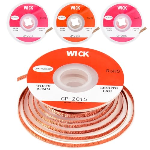 4er-Pack Lötlitze mit Flussmittel No-Clean Electronic, 2,0/2,5 mm Entlötlitze & Lötlitze für Lötmittelentferner, Entlötlitze No-Clean Lötlitze Drahtrolle (insgesamt 6 m) von Foyods