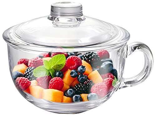 Glas-Müslischale mit Griff, klare kleine Schalen mit Glasdeckel, Haferflocken, Frühstücksschüsseln, mikrowellengeeignet, Glaswaren, Joghurt-Schüssel für Desserts, Nudeln, Reis, 600 ml von Foyofly