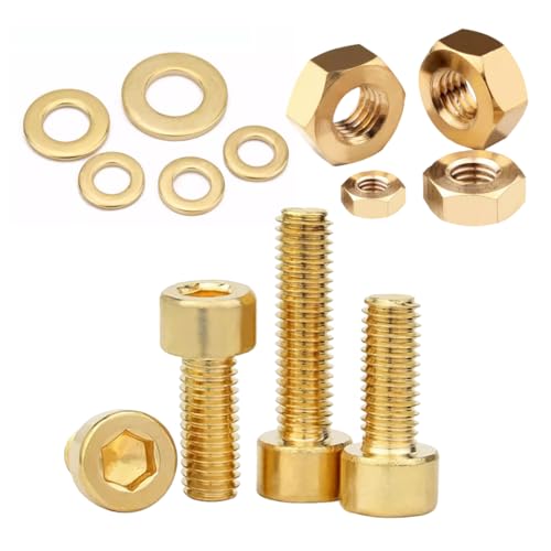 Foyoram M3x5mm Zylinderschrauben mit Innensechskant und Muttern Flache Scheibe Messing 30 Stück (M3 x 5 mm) von Foyoram