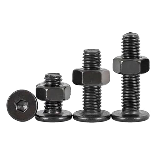 Foyoram M6x16mm Waferkopfschrauben mit Innensechskant und Muttern Schwarz Edelstahl Flachkopfschraube mit Innensechskant Großem Kopf Maschinenschrauben (M6 x 16 mm,10) von Foyoram