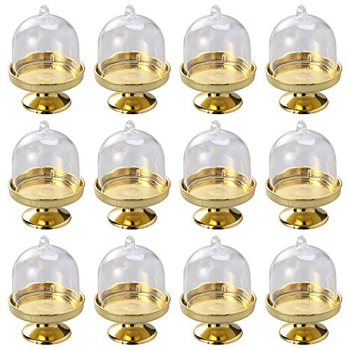 Fozriybefy 12 Teiliges Mini Torten StäNder Schokoladen Kuchen Bonbon Anzeige Tafel mit Deckel für Geburtstags- und Hochzeits Bedarf (Goldene Basis) von Fozriybefy