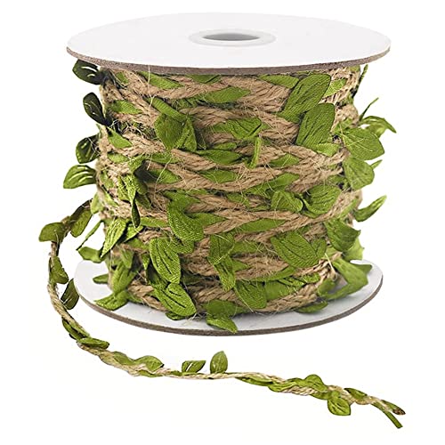 Fozriybefy NatüRliche Schnur 5MM Hessische Schnur mit KüNstlichen BläTtern Schnur für DIY Geschenk Verpackung Hochzeits Garten (32.8FT) von Fozriybefy